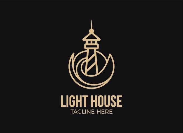 The lighthouse and harbor logo vector designs