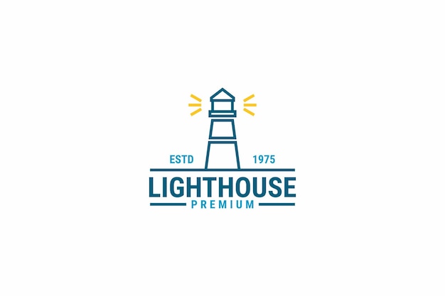 Lighthouse searchlight tower island concept simple line art style logo design