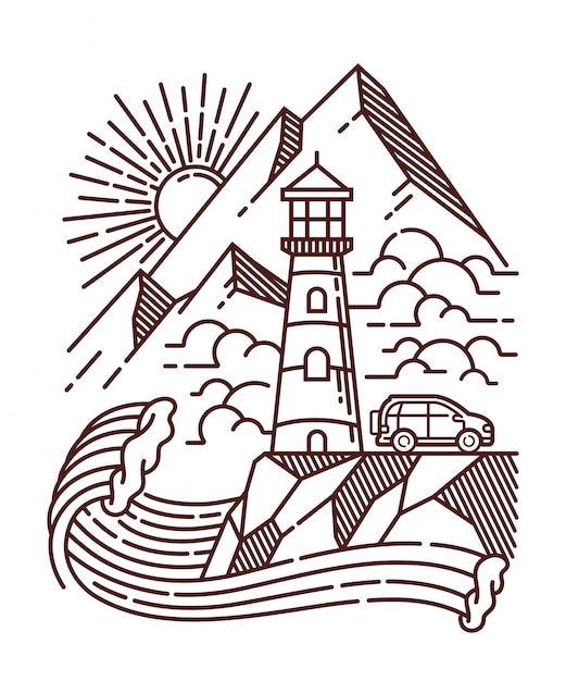 Lighthouse view line illustration