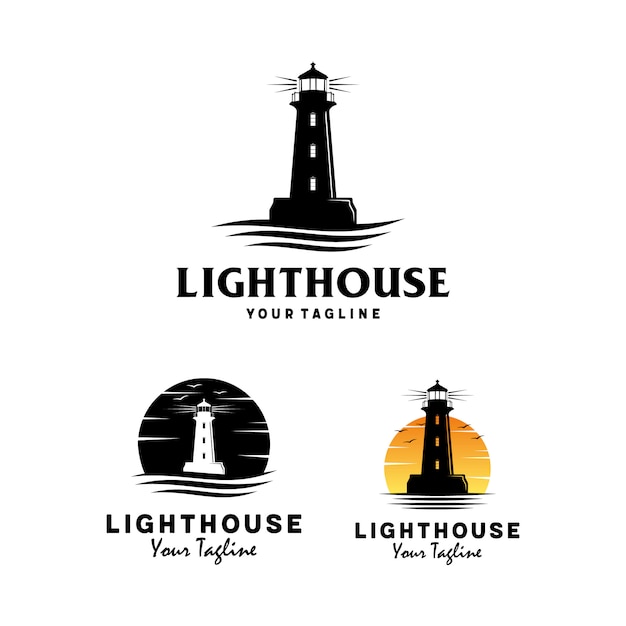 Lighthouse with ocean wave logo design