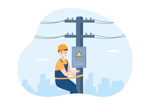 Lighting and Electricity Energy Maintenance Service of Technician Electrical Work on Illustration