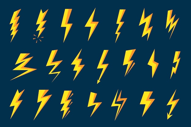 Lightning bolt symbol Thunder strike speed flash and thunderbolts shapes Electricity and charging icons vector set