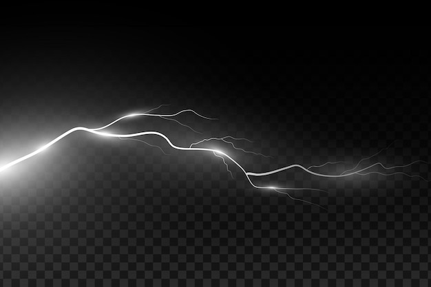 Lightning effect isolated on dark transparent background Thunderbolt with light effect Thunderstorm for design your cover or banner Vector illustration