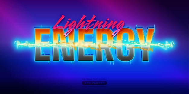 Lightning Energy Text Effect with theme retro realistic neon light concept for trendy flyer poster and banner template promotion