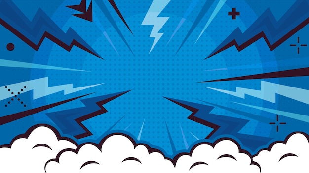 Lightning explosion with cloud pop art retro comic style background Vector illustration