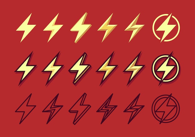 Lightning Icon Collection Set Flat Color And Line Art Style