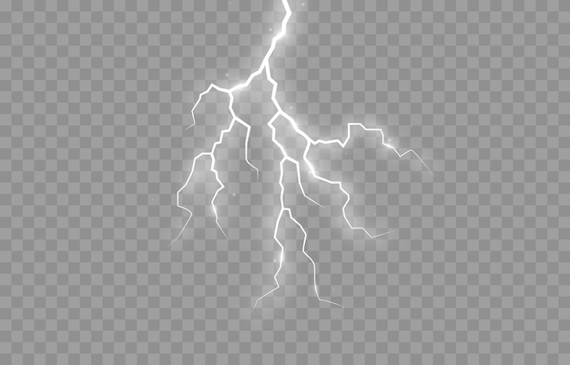 Lightning on an isolated transparent background. Flash of light, lightning png. Thunderstorm png.