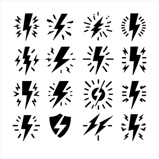 Lightning monochrome icons set silhouettes vector