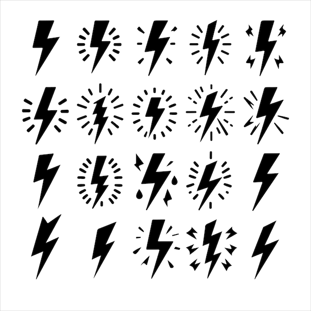 Lightning monochrome icons set silhouettes vector