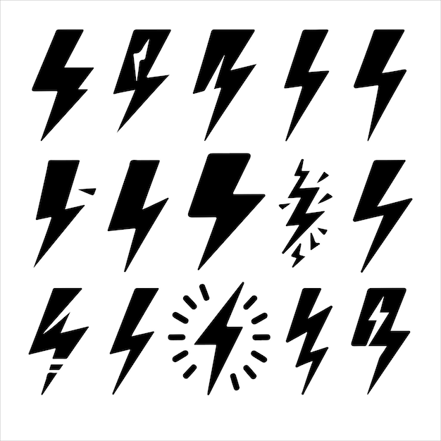 Lightning monochrome icons set silhouettes vector