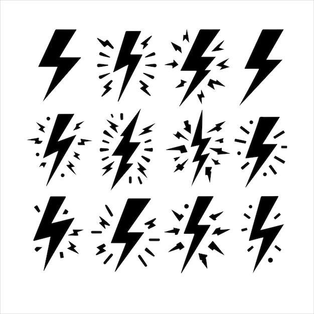 Lightning monochrome icons set silhouettes vector