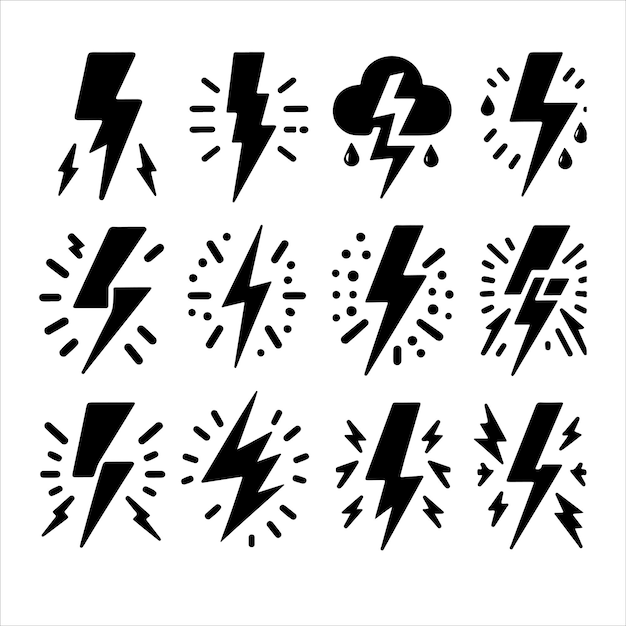 Lightning monochrome icons set silhouettes vector