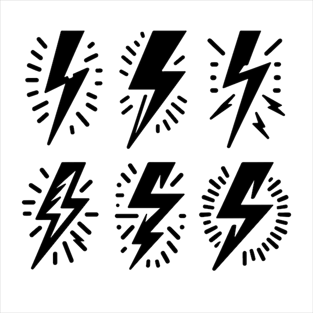 Lightning monochrome icons set silhouettes vector