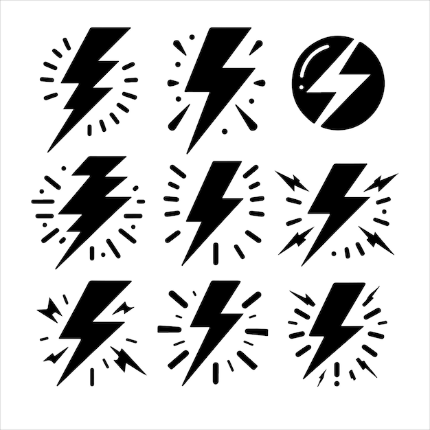 Lightning monochrome icons set silhouettes vector