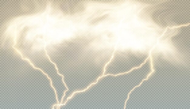 Vector lightning strike from a thundercloud. discharge of electrical energy. stormy weather vector