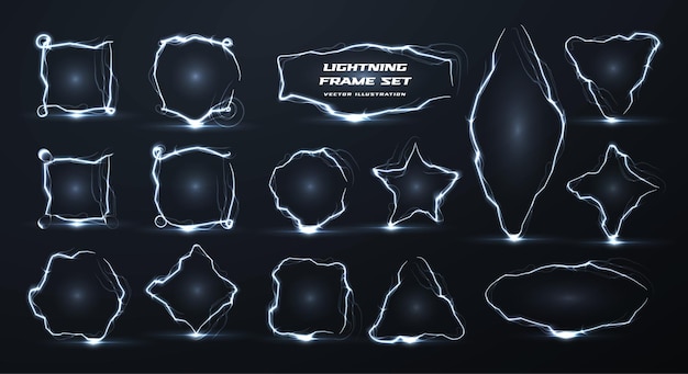 Lightning vector creative realistic borders set electricity empty geometric frames isolated pack