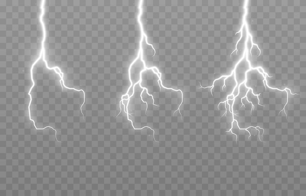 Lightning vector set, lightning png, thunderstorm, lighting, flash. Natural phenomenon, light effect