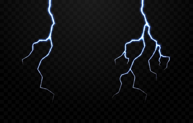 Lightning vector set, lightning png, thunderstorm, lighting, flash. Natural phenomenon, light effect