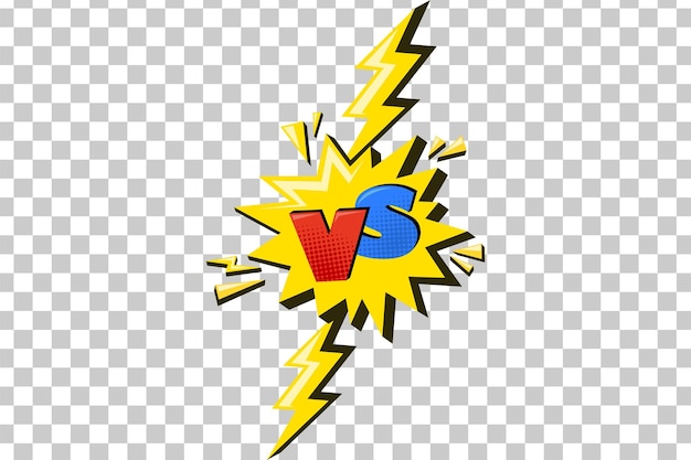 Lightning with versus sign Comic challenge symbol with yellow flash and vs letters Vector