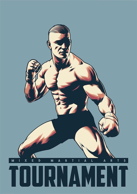 Lightweight MMA Fighter Drawing for Poster Design and Illustration