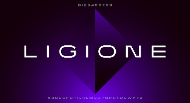 Ligione, Abstract wide tech futuristic alphabet font. digital space typography design