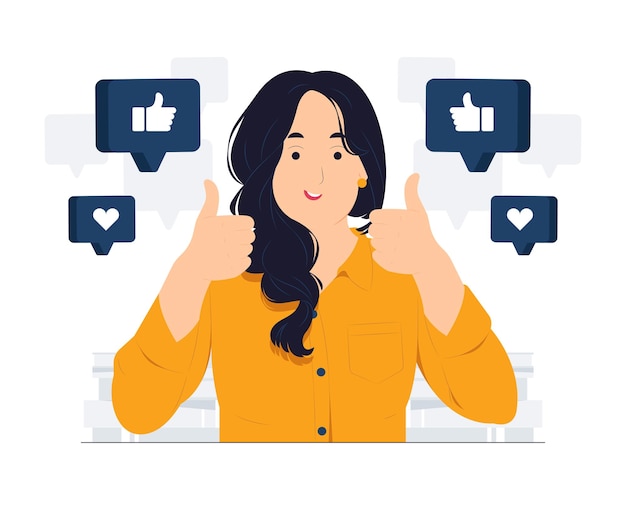 Like hand sign feedback public approval joy success happiness and thumbs up concept illustration