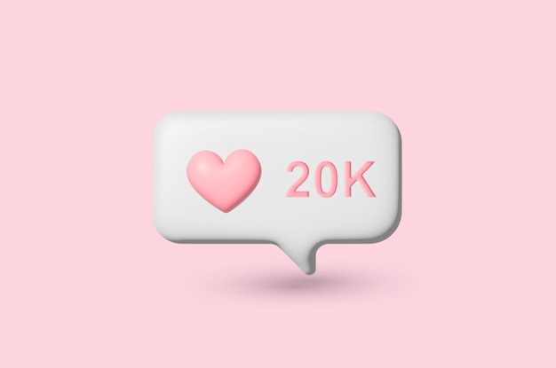 Like, heart, and 20k number icon notification social media concept