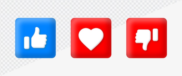 Like love dislike button thumbs up down heart icon for 3d social media notification icons buttons