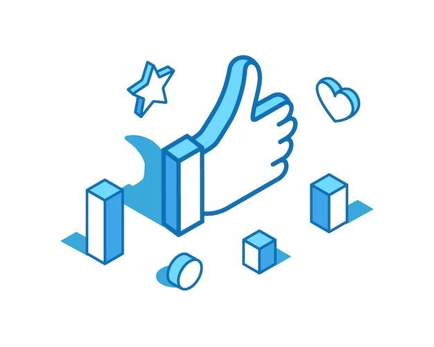 Like thumb up blue line isometric illustration Approve gesture best 3D banner template