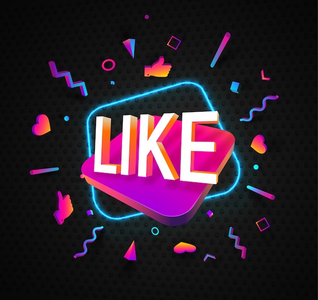 Like word social media vector web banner on dark background thumb sticker d isolated design elements