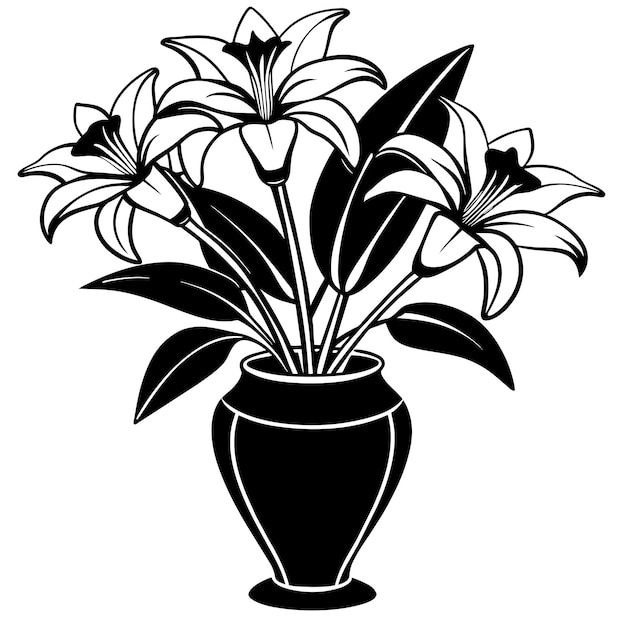 Lilies in a vase on a white background illustration