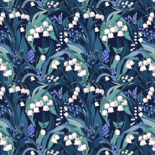 Lilly of the valley seamless pattern vector