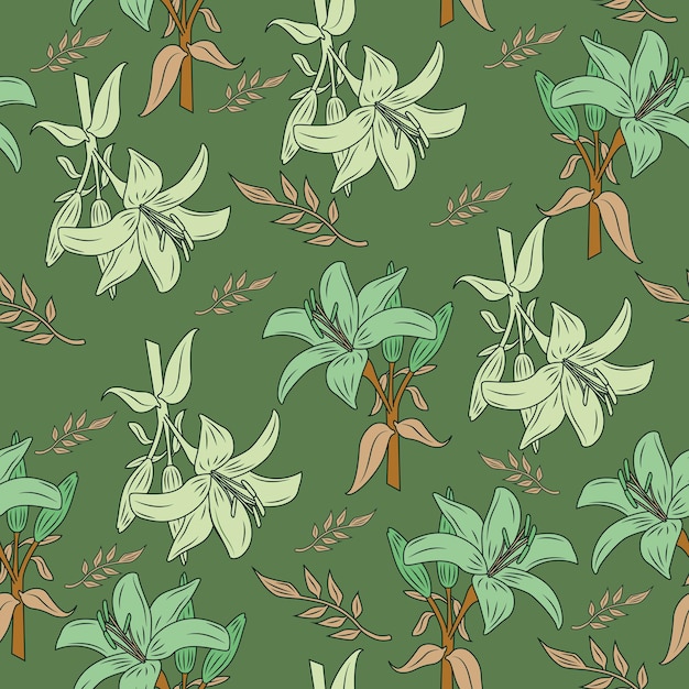 Lily floral botanical flowers Vector illustration set Seamless pattern background