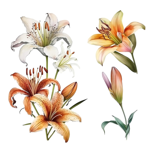 Lily flower watercolor paint collection