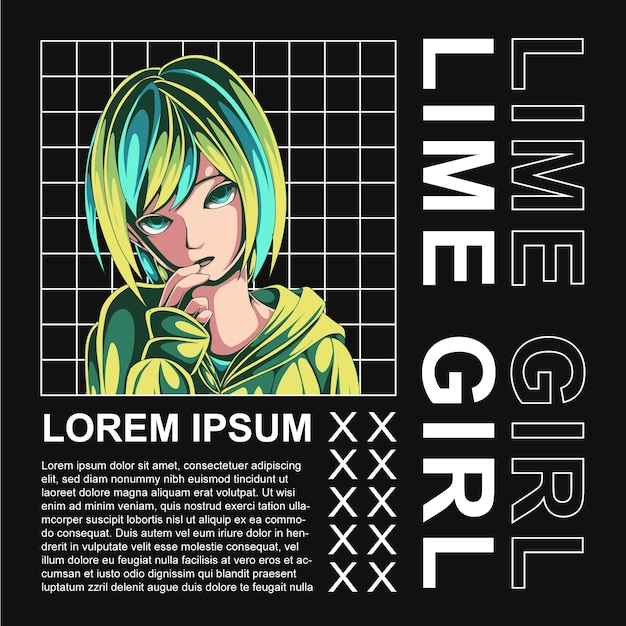 lime anime girl illustration streetwear design