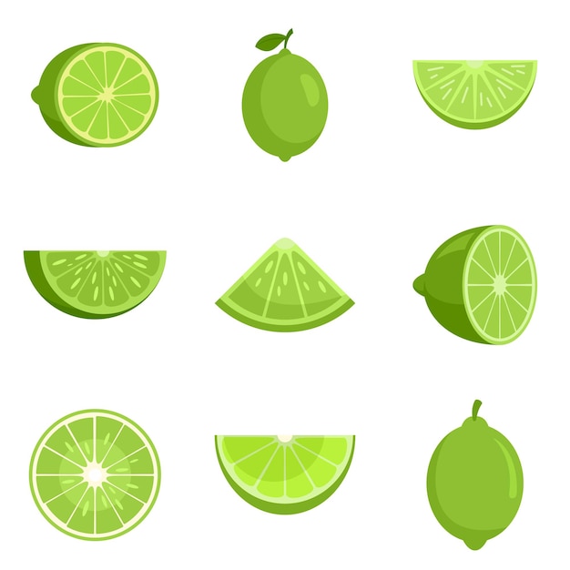 Lime icons set. Flat set of lime vector icons isolated on white background