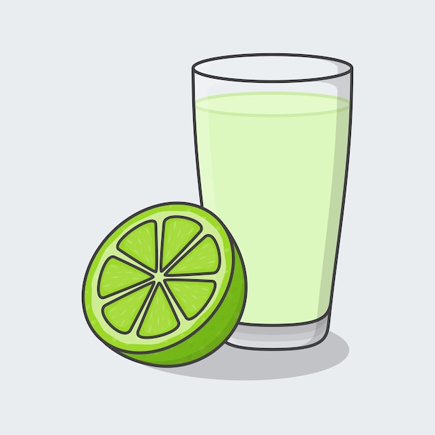 Lime Juice With Fruit In Glass Cartoon Vector Illustration Fresh Lime Juice Flat Icon Outline