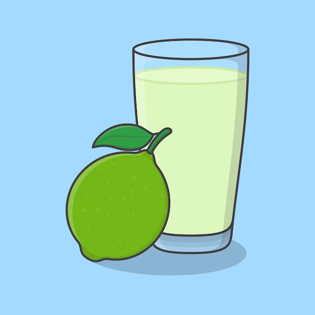 Lime Juice With Fruit In Glass Cartoon Vector Illustration Lime Juice Flat Icon Outline