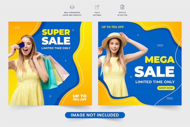 Limited time sale offer template design for social media marketing Special sale discount poster vector with blue and yellow colors big sale shop promotional web banner design with abstract shapes