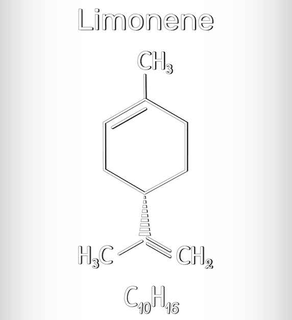 Vector limonene molecule structural chemical formula and model