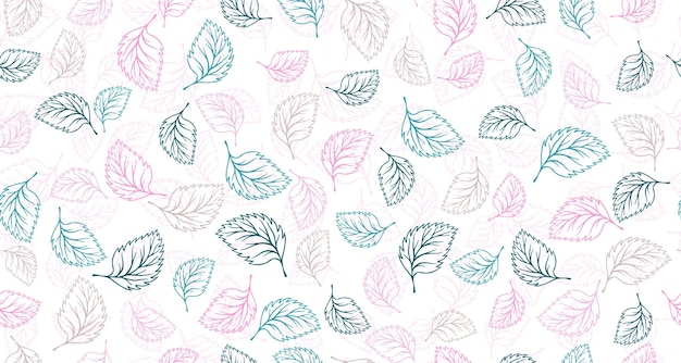 Linden birch or basil leaves outline vector seamless pattern gr