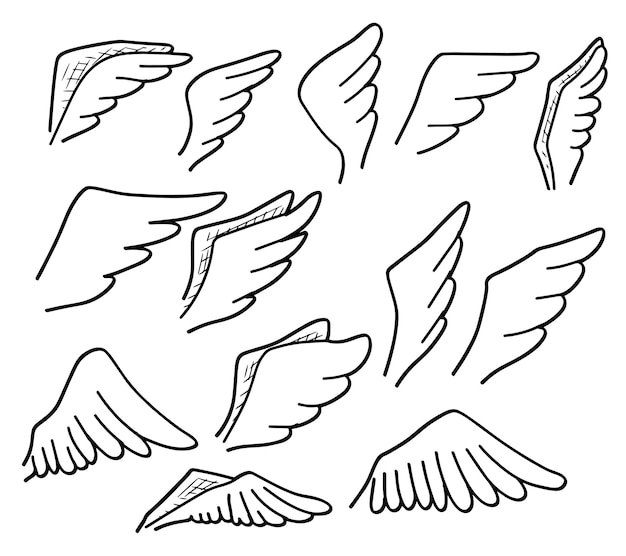 a line of angel wings with wings on a white background