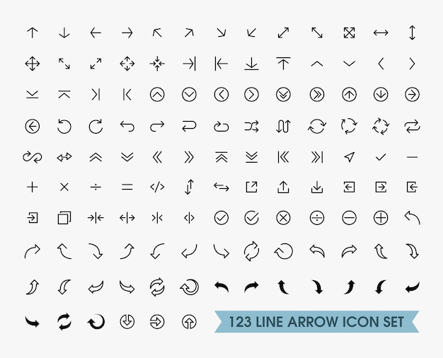 Line arrow icons set