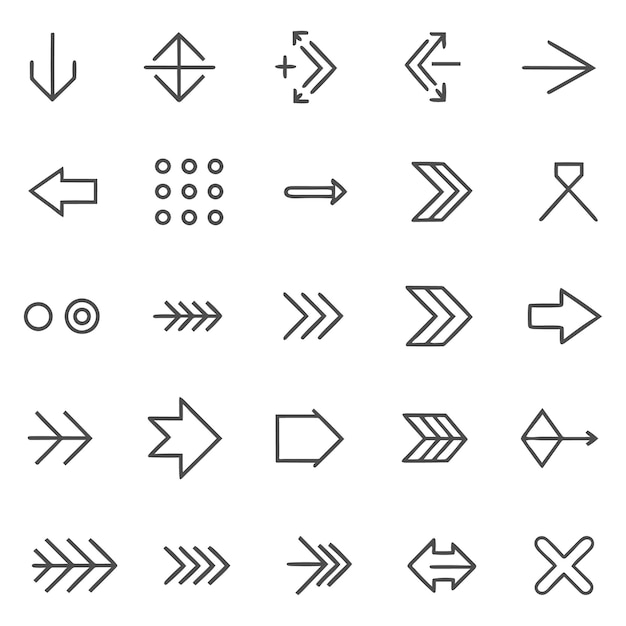 Vector line arrow vector icon set in thin line style