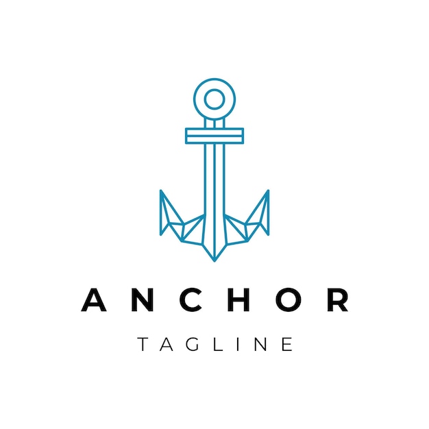 Line art anchor logo design vector template