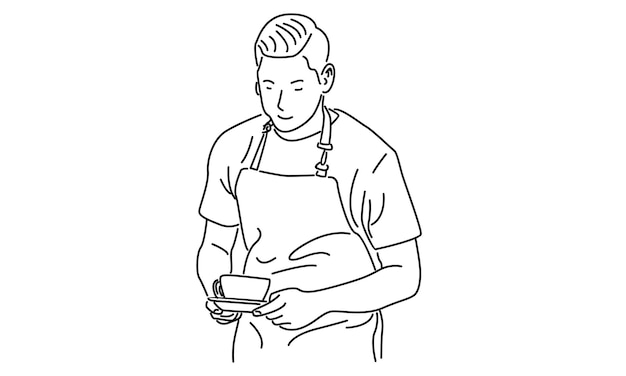 line art of barista holding cup of coffee