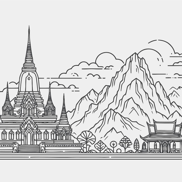 line art of a buddhist temple