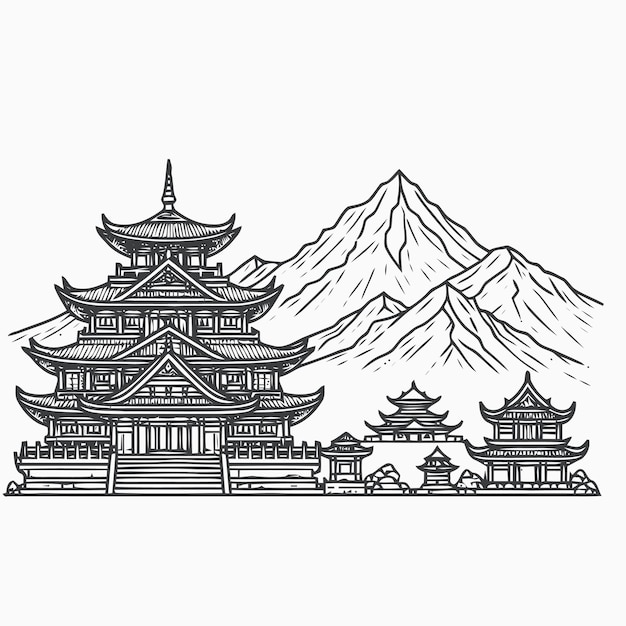 line art of a buddhist temple