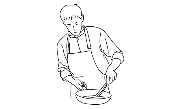 line art of chef cooking gourmet meal vector illustration