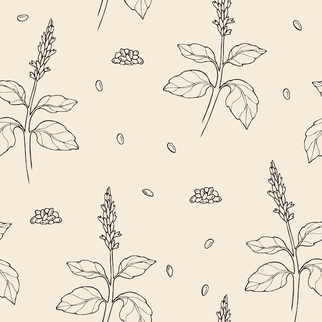 Line art chia plant seamless pattern